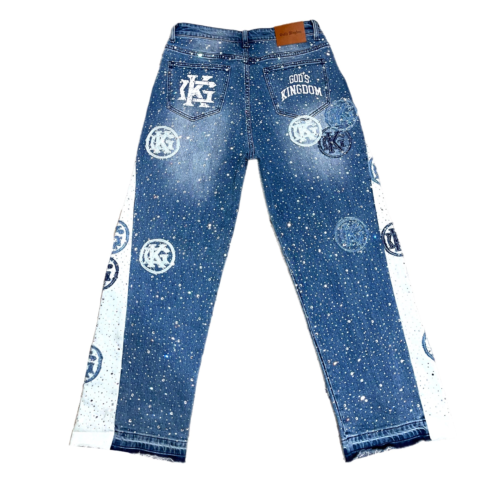 "Divinity" Denim Patchwork All Over Rhinestone Baggy Jeans