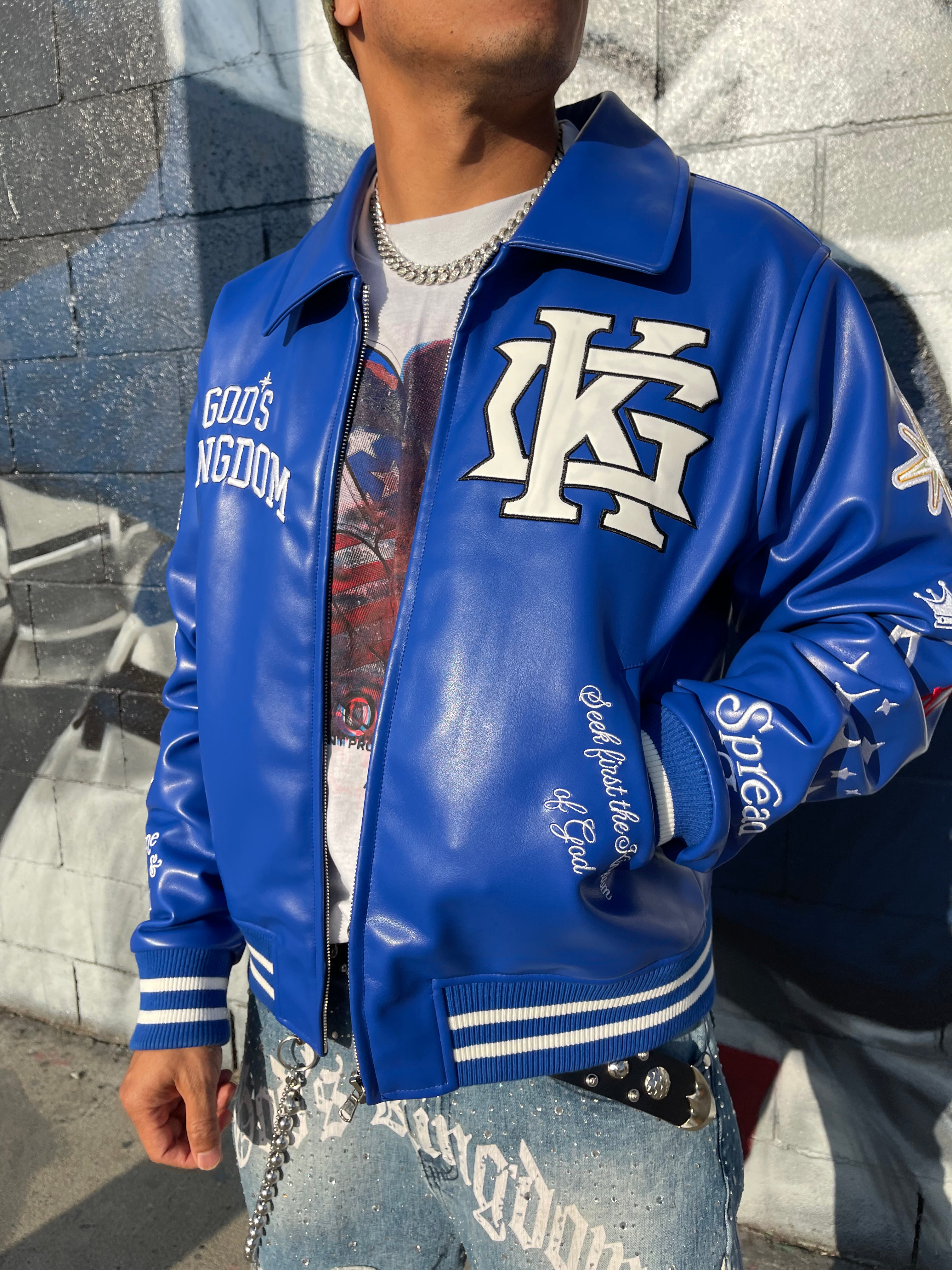 God’s Kingdom “All Star” Leather Varsity Jacket (Sapphire Blue) - God's Kingdom