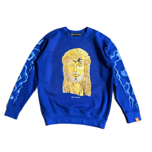 Blue Jesus Piece Lighting Crew Neck Sweater