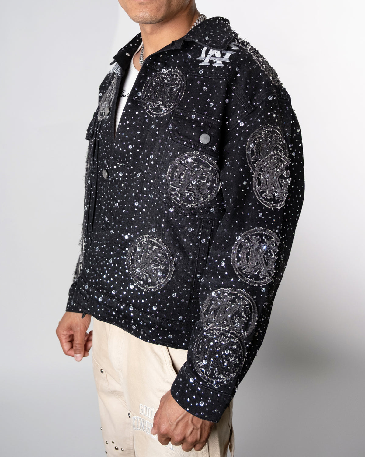 Space Black "Divinity" Denim Rhinestone Jacket