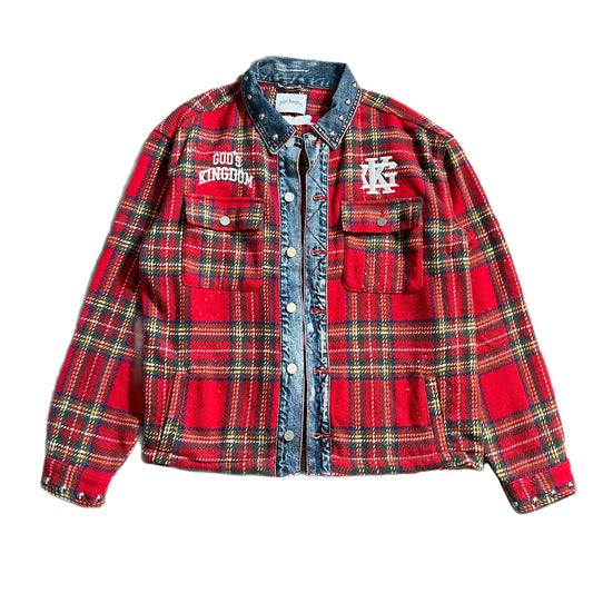 Flannel Denim Button-Up Jacket