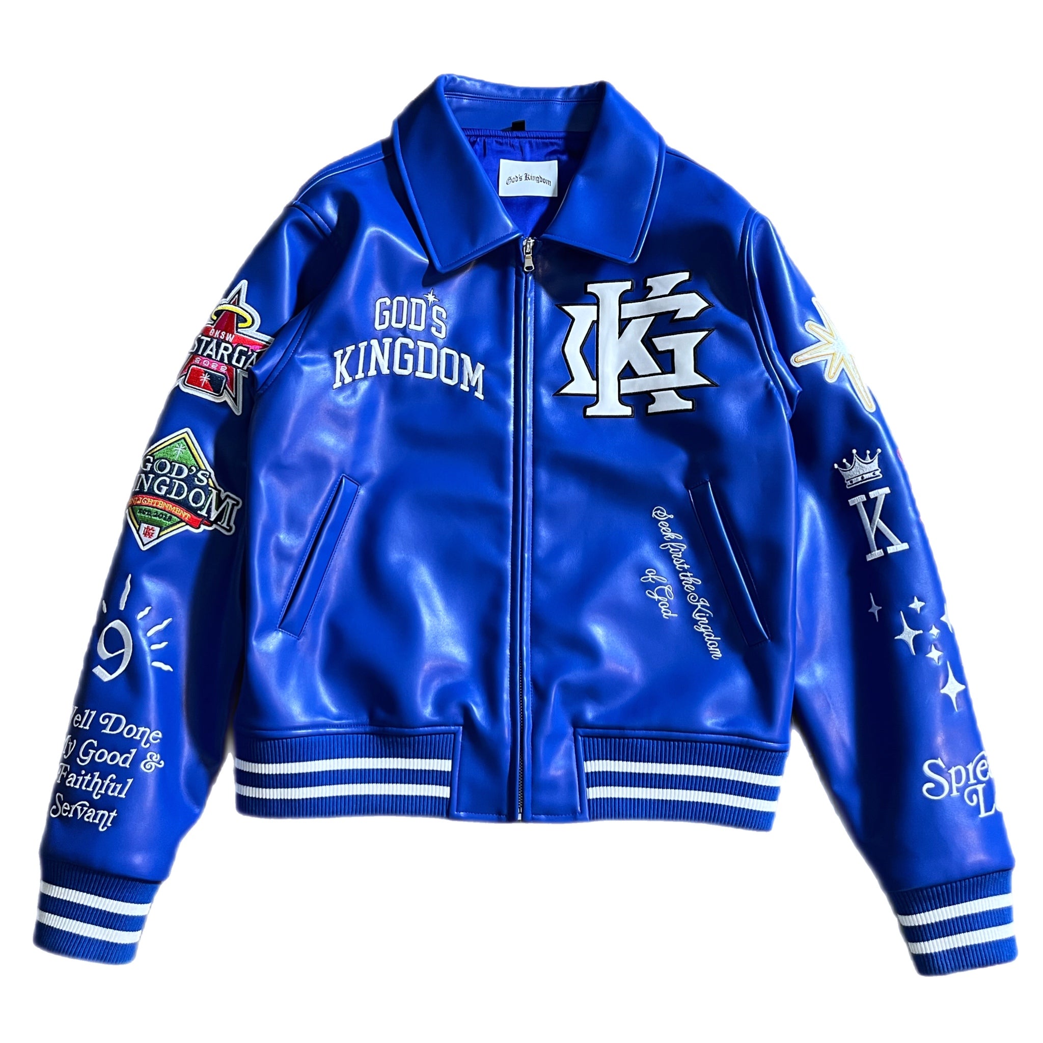 God’s Kingdom “All Star” Leather Varsity Jacket (Sapphire Blue) - God's Kingdom