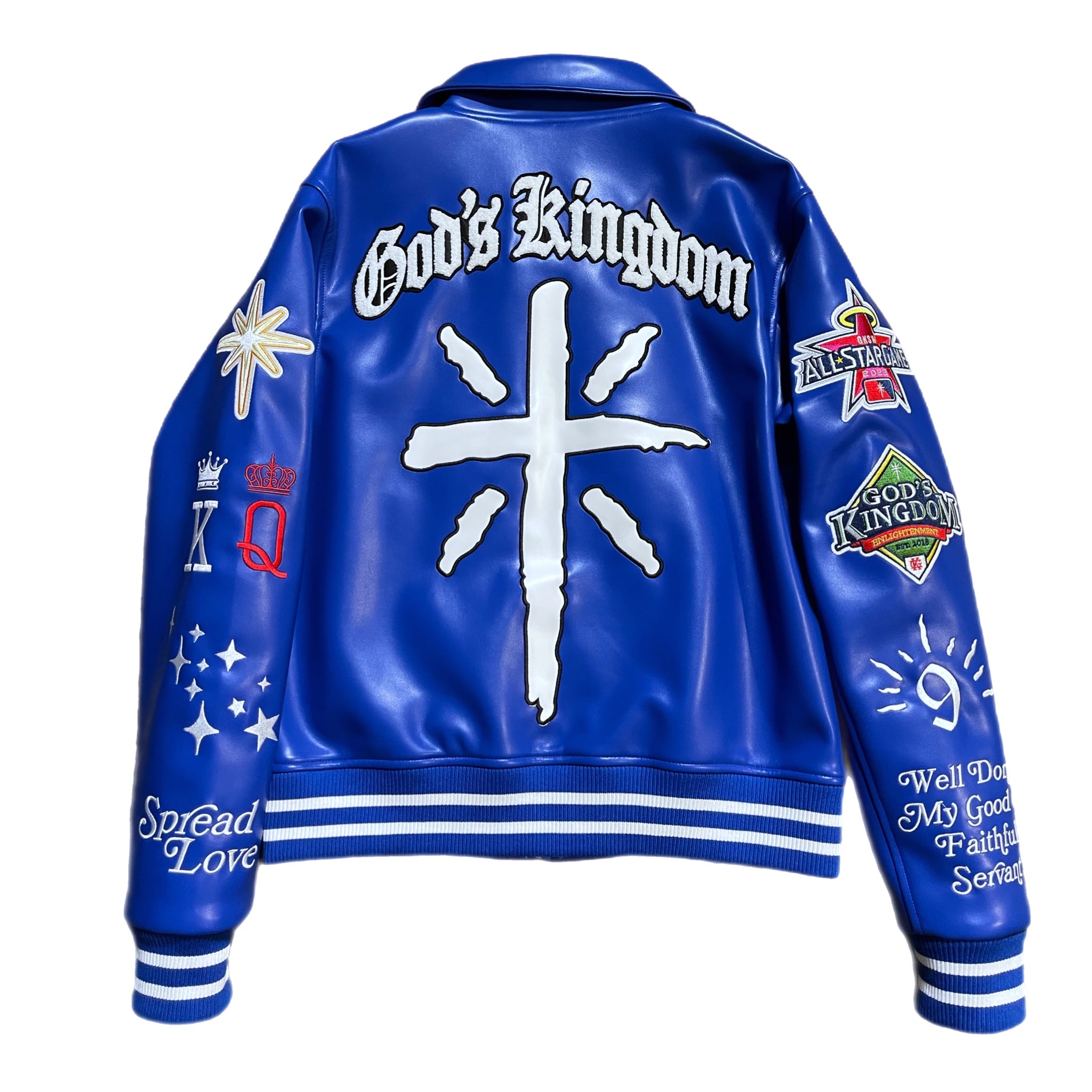 God’s Kingdom “All Star” Leather Varsity Jacket (Sapphire Blue) - God's Kingdom