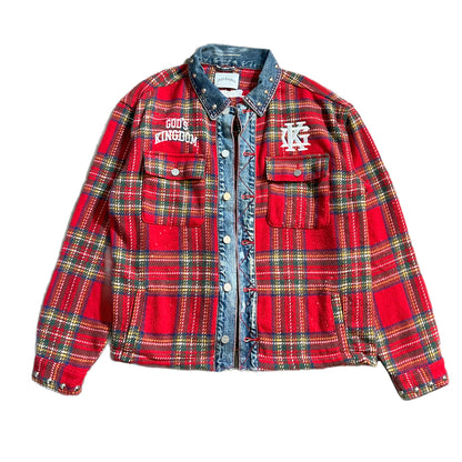Flannel Denim Button-Up Jacket