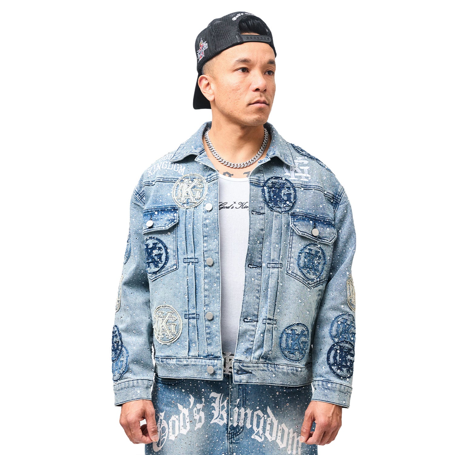 "Divinity" Denim Patchwork Rhinestone Jacket