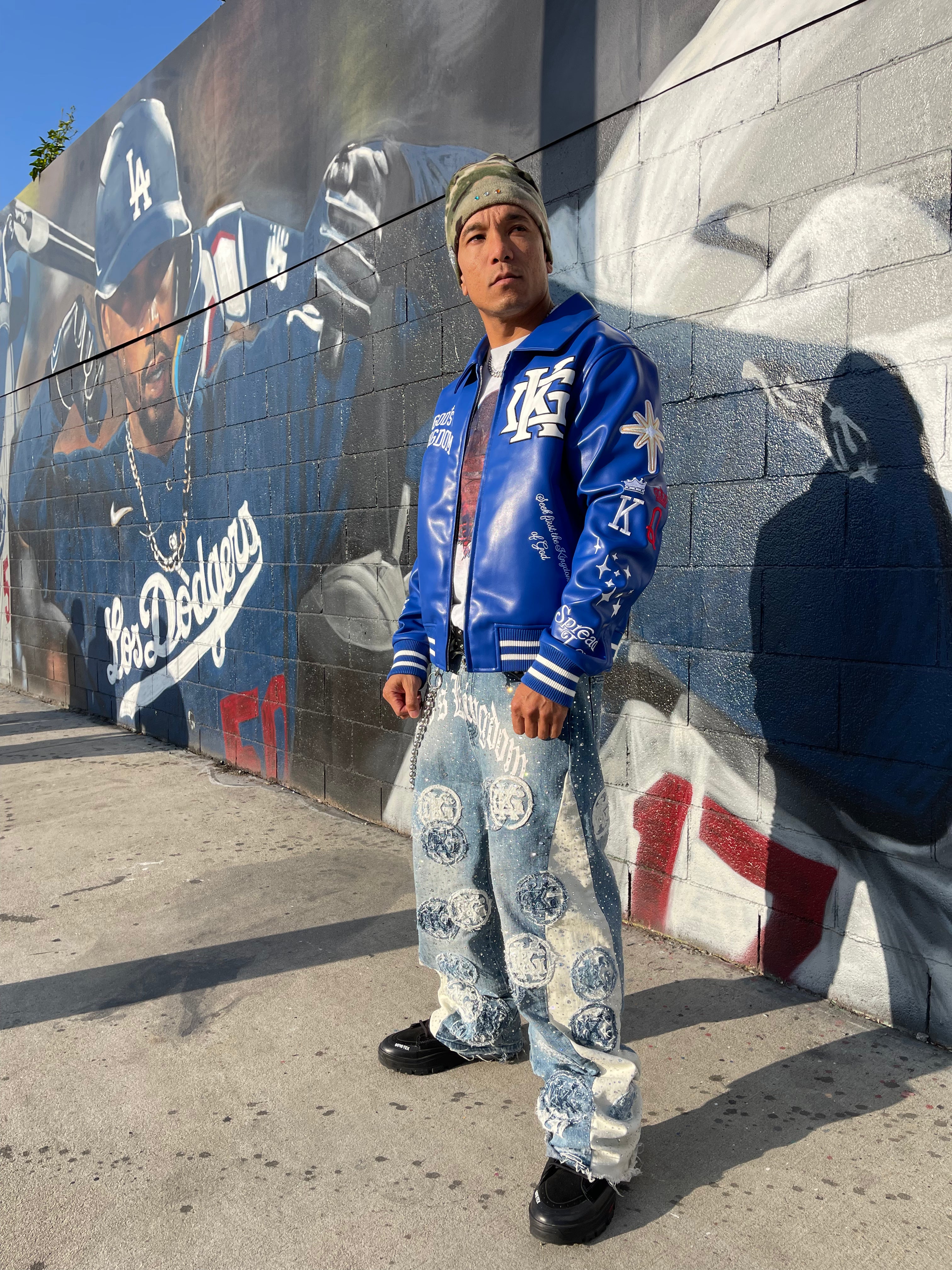 God’s Kingdom “All Star” Leather Varsity Jacket (Sapphire Blue) - God's Kingdom