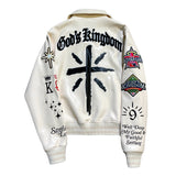 God’s Kingdom “All Star” Leather Varsity Jacket Creme