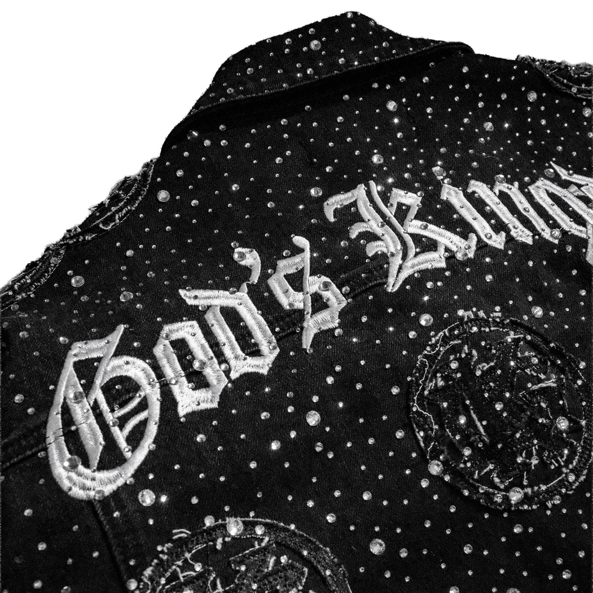 Space Black "Divinity" Denim Rhinestone Jacket
