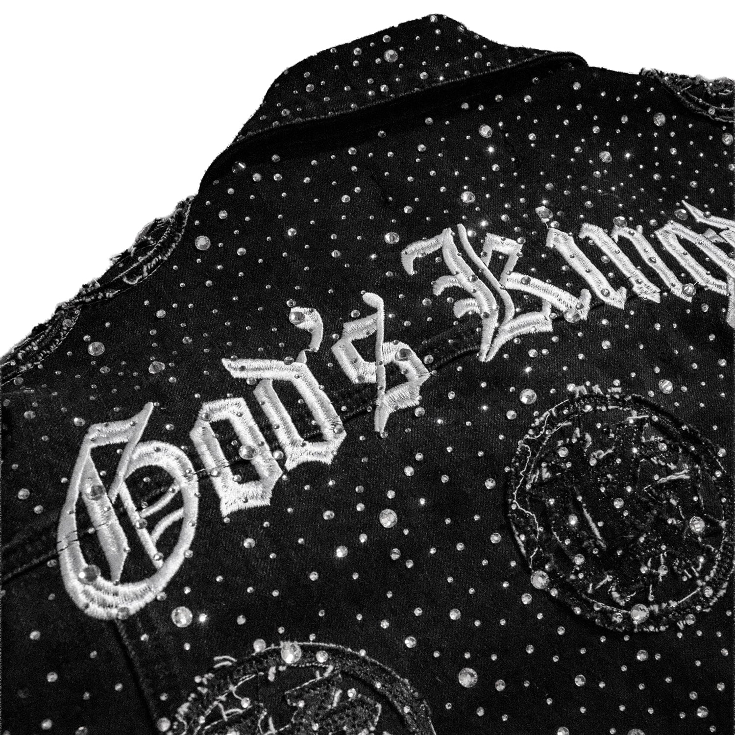 Space Black "Divinity" Denim Rhinestone Jacket