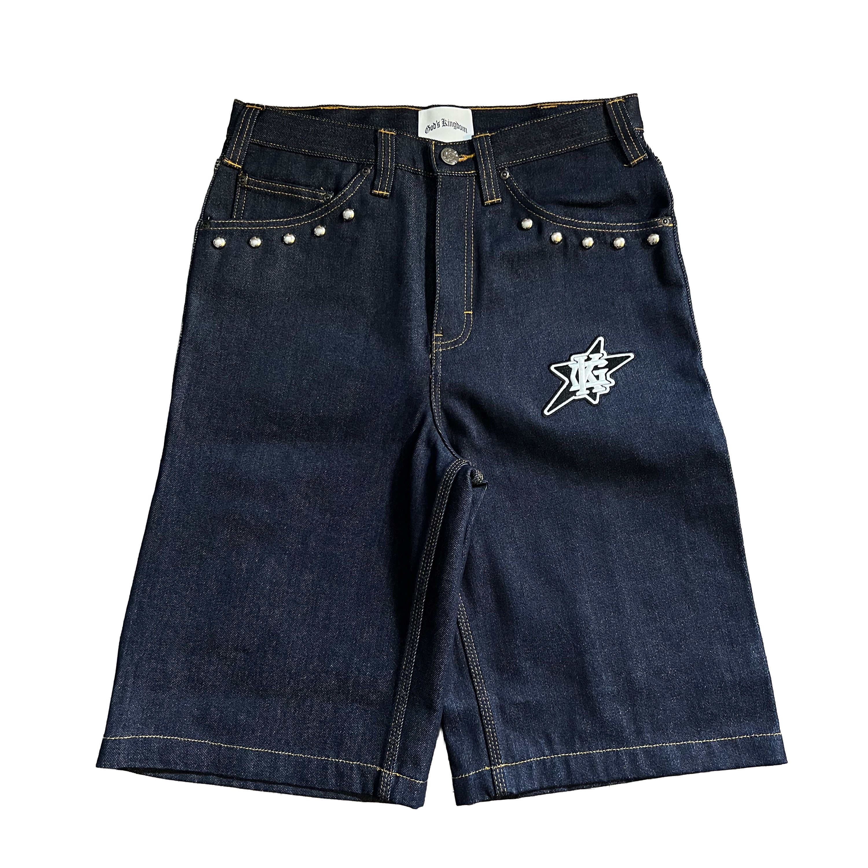 "Star" Studded Denim Jorts (Blue)