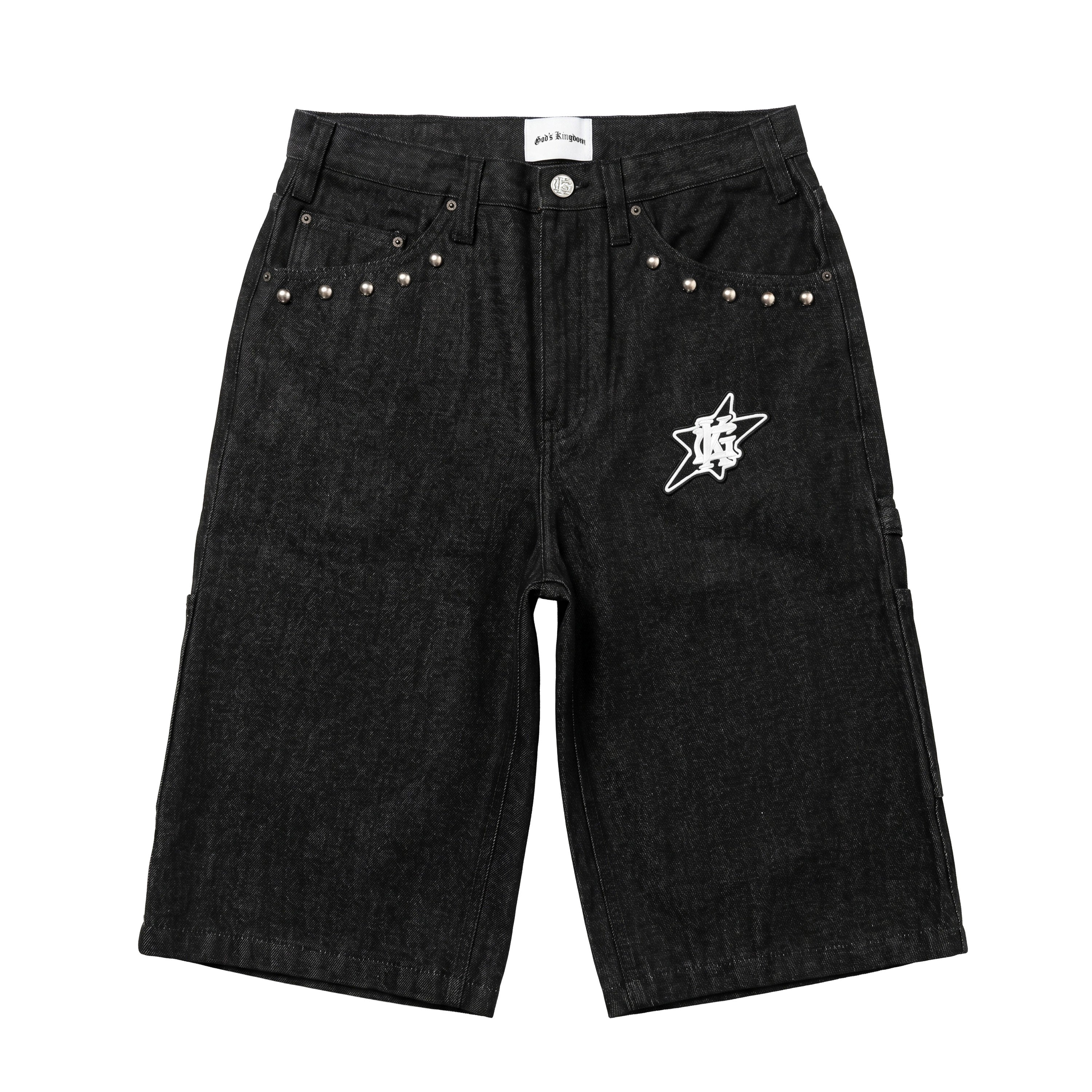 "Star" Studded Denim Jorts (Black)
